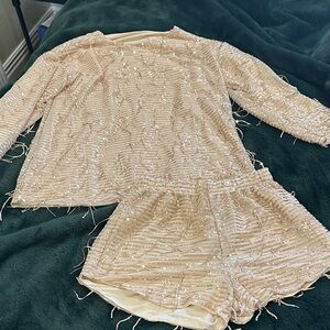 Sequin Embellished Gold top and shorts